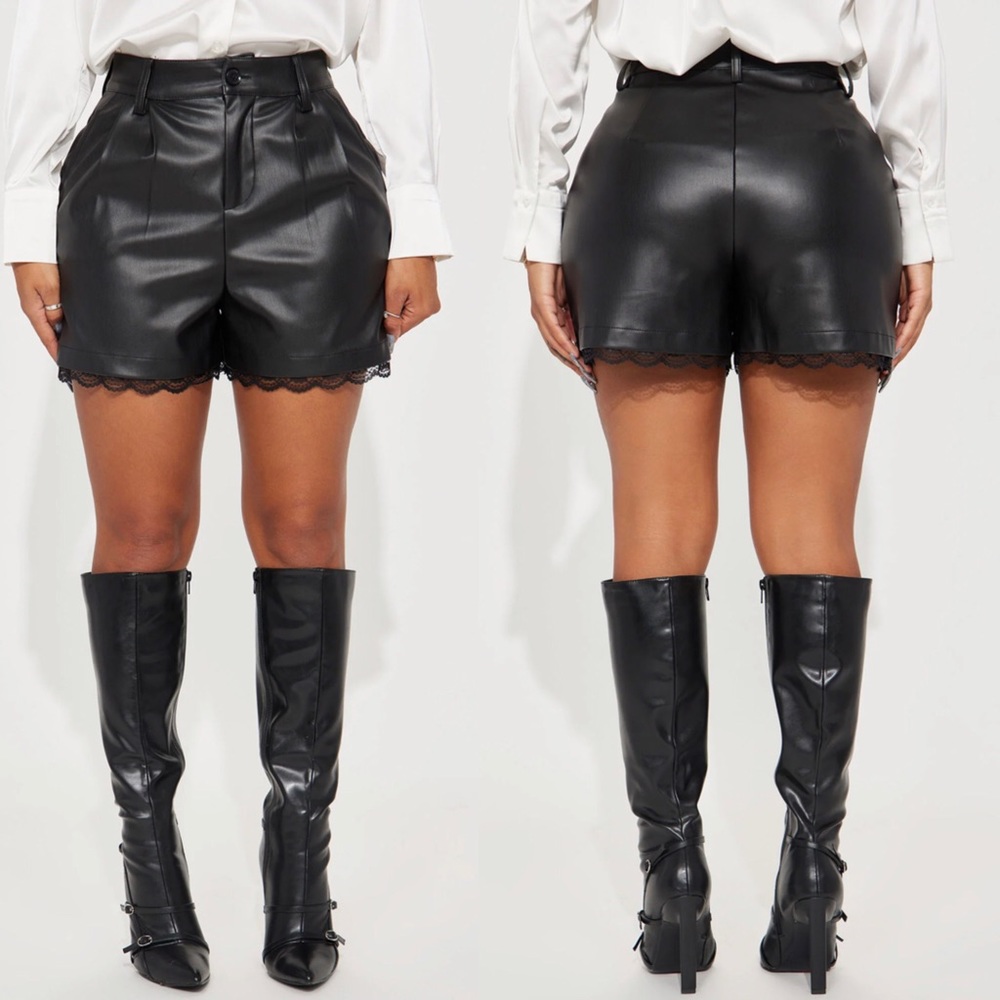 NEW Faux Leather Lace Trim Short Black Size Small S NWT Cowboy Carter Chic - Picture 2 of 5